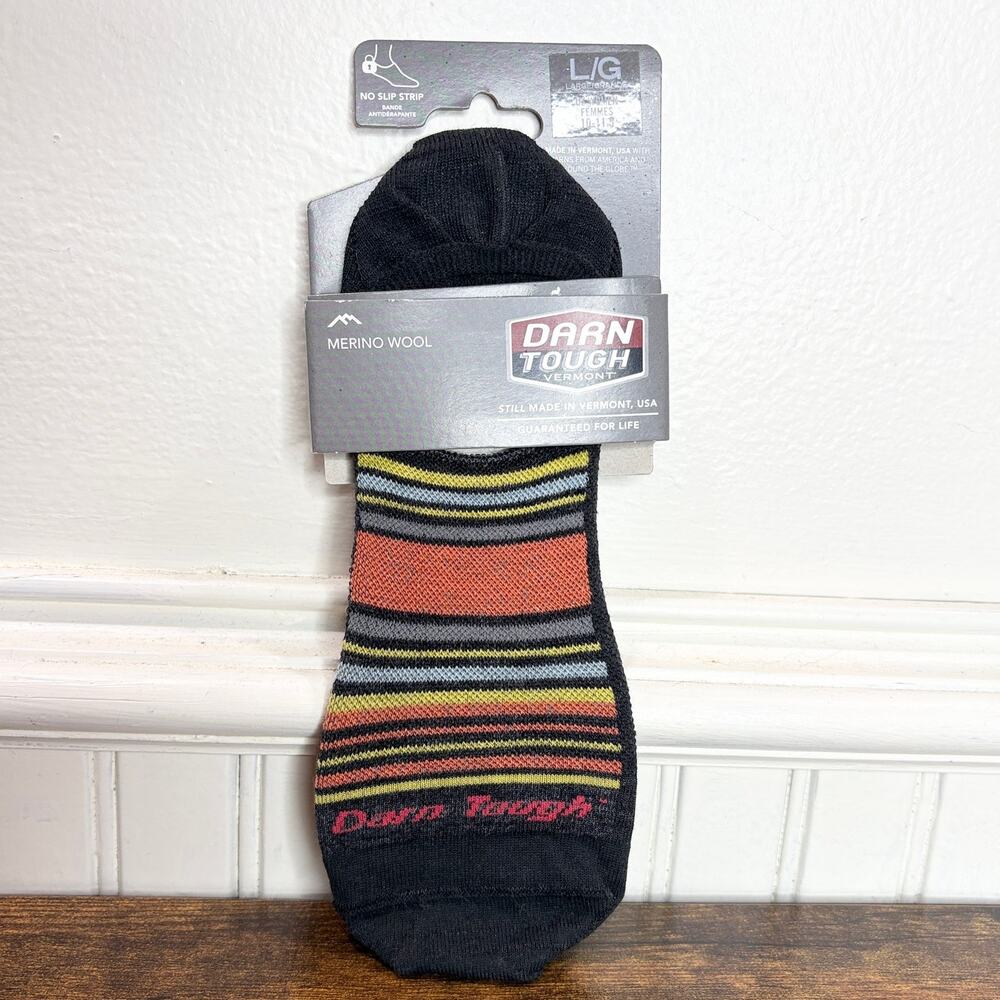 Darn Tough Womens Size L 10-11.5 Socks Merino Wool No Show Hidden No Slip Stripe